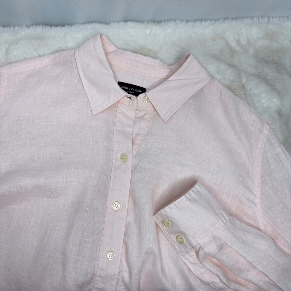 Lord & Taylor Woman Pale Pink Linen Button‎ Down Shirt 1X Coastal Grandma NEW